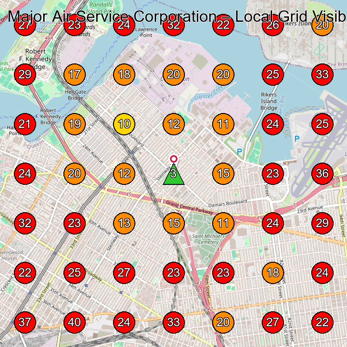 Major Air Service Corporation GeoGrid visibility map for Air Conditioning Contractor in Long Island City